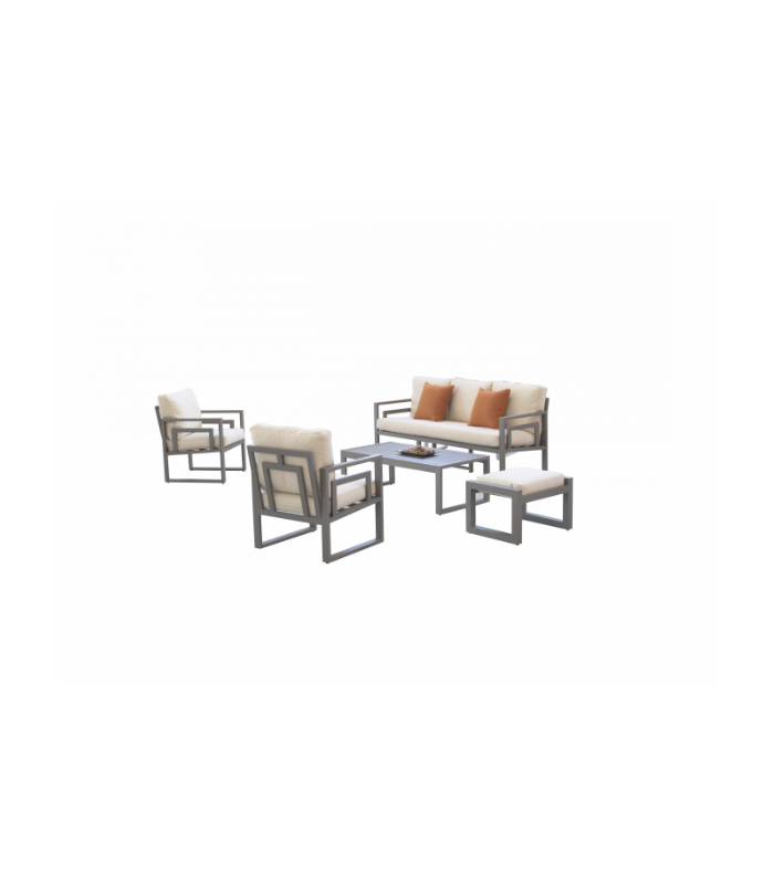 Conjunto terraza jardín aluminio Senia-8 con estructura en antracita.