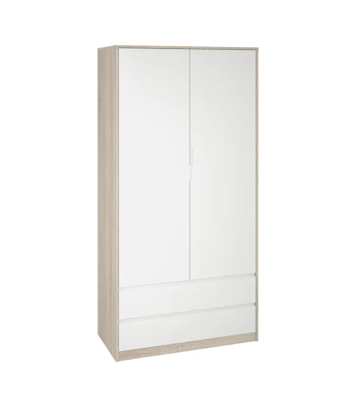 Roupeiro 2 portas e 2 gavetas em carvalho/branco