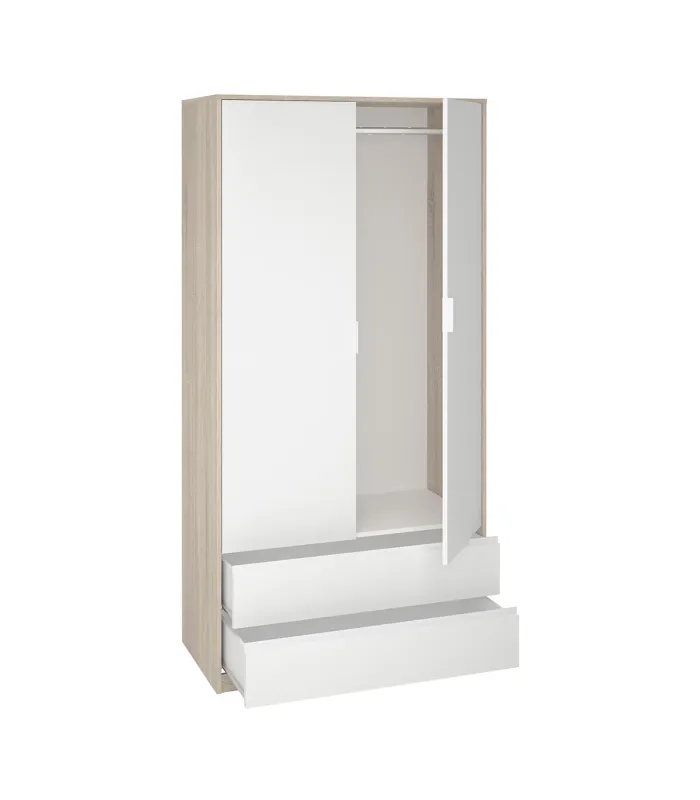 Roupeiro 2 portas e 2 gavetas em carvalho/branco