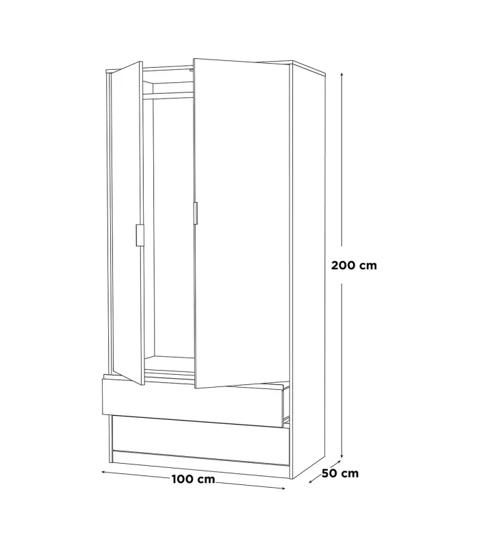 Roupeiro 2 portas e 2 gavetas em carvalho/branco