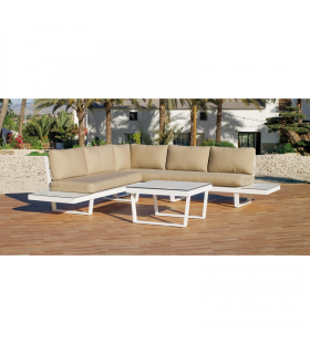 Conjunto terraza jardín mesa centro+ 1 sofá 3 plazas+ 2 sillones + cojines aluminio Acapulco-8.
