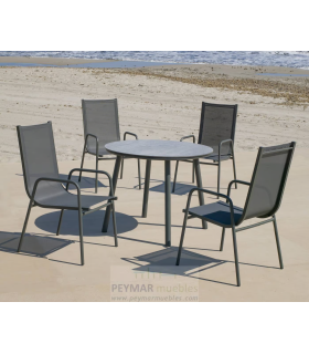 Conjunto terraza jardín mesa + 4 sillones + 4 cojines aluminio gris antracita Oberoy/Marsel-75/4+4c.