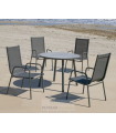 Conjunto terraza jardín mesa + 4 sillones aluminio gris antracita Mundra-100/Lerian-4.