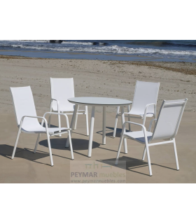 Conjunto terraza jardín mesa + 4 sillones + 4 cojines aluminio gris antracita Oberoy/Marsel-75/4+4c.