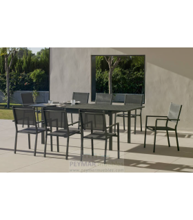 Conjunto terraza jardín mesa + 4 sillones + 4 cojines aluminio gris antracita Oberoy/Marsel-75/4+4c.