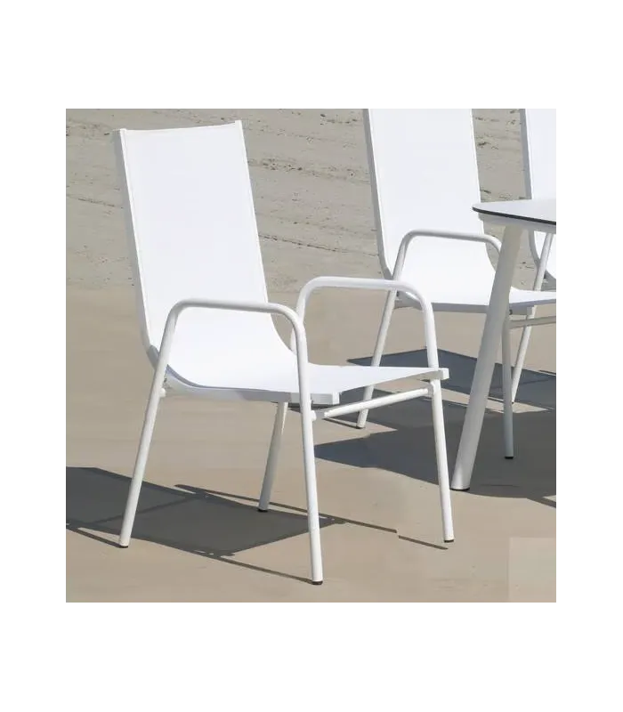 Pack 2 sillones jardín apilables de aluminio blanco
