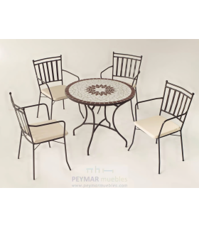 Conjunto de mesa+4 sillones+4 cojines terraza jardin mosaico Bora/Bergamo-75/4+4C.