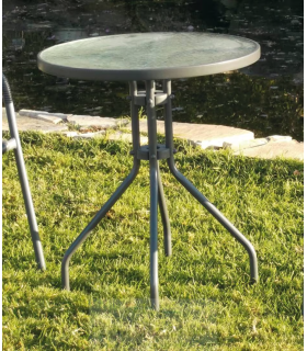 Mesa de aço para terraço e jardim, design moderno e durável.