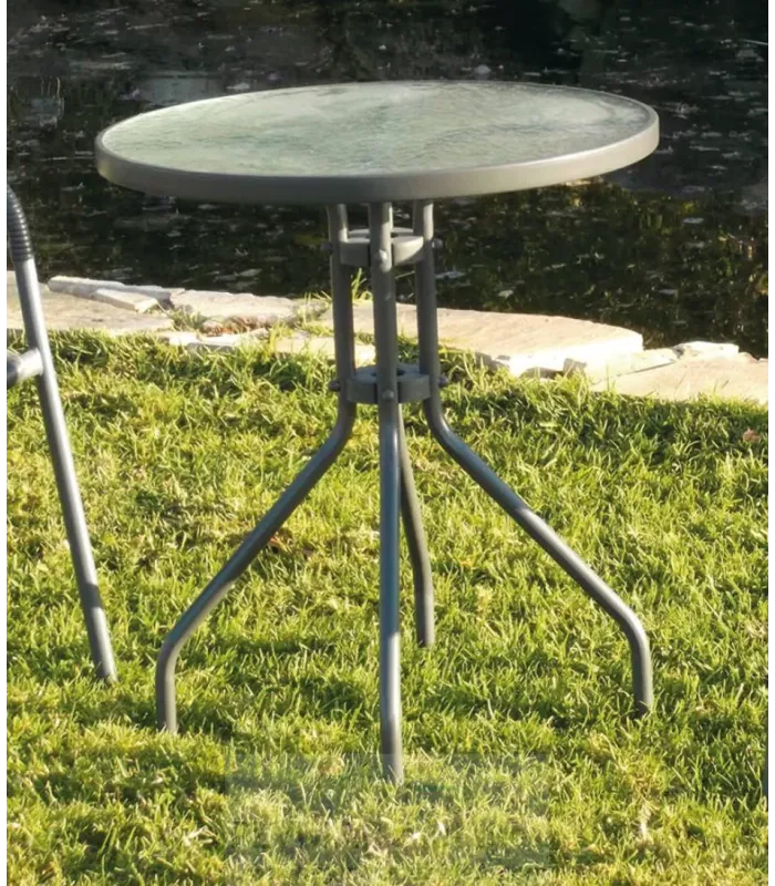 Mesa de acero para terraza y jardín, diseño moderno y duradero.