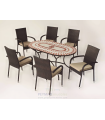 copy of Conjunto de mesa+6 sillones+6 cojines terraza jardín mosaico Malaya/Shifa-150/4+4C.