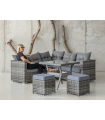 Conjunto sofá rinconera 5 plazas + 2 taburetes +mesa en huitex color gris, Marau.