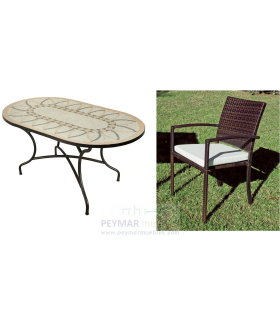 Conjunto de mesa+4 sillones+4 cojines terraza jardin mosaico Bora/Bergamo-75/4+4C.