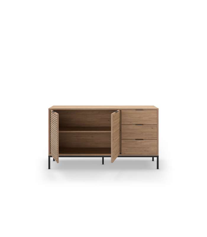 Mueble aparador modelo Doric 3 puertas 3 cajones interiores acabado blanco.