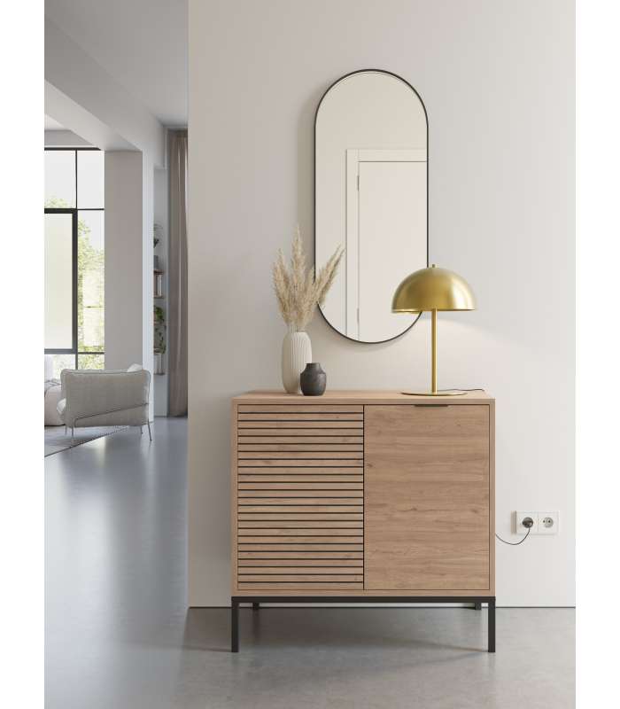 Shoe rack 2 doors silk-screen printed Bamboo graphite finish