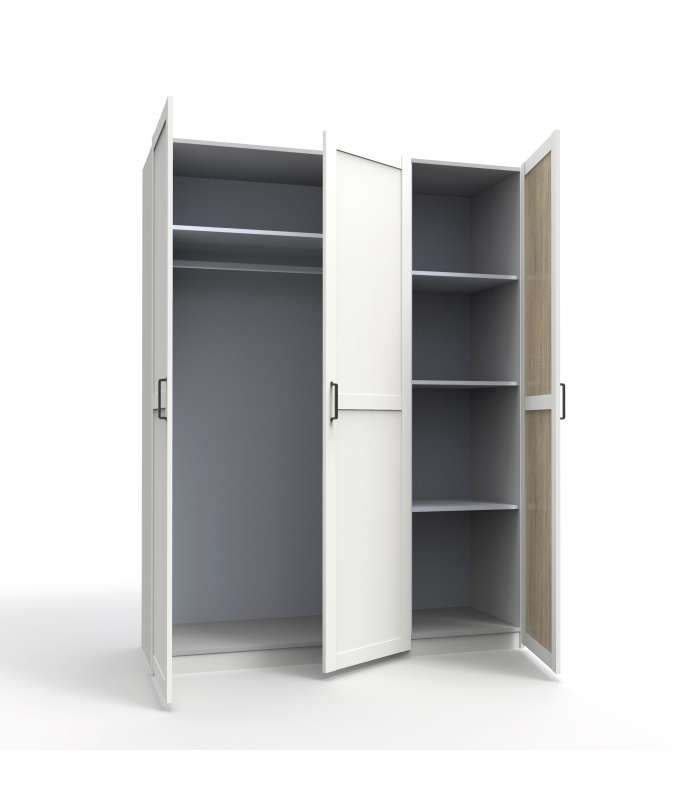 Armoire Turin avec 3 portes battantes et 3 tiroirs.