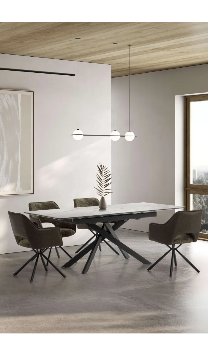 Mesa extensible Darío blanca y negra, 160/200 cm