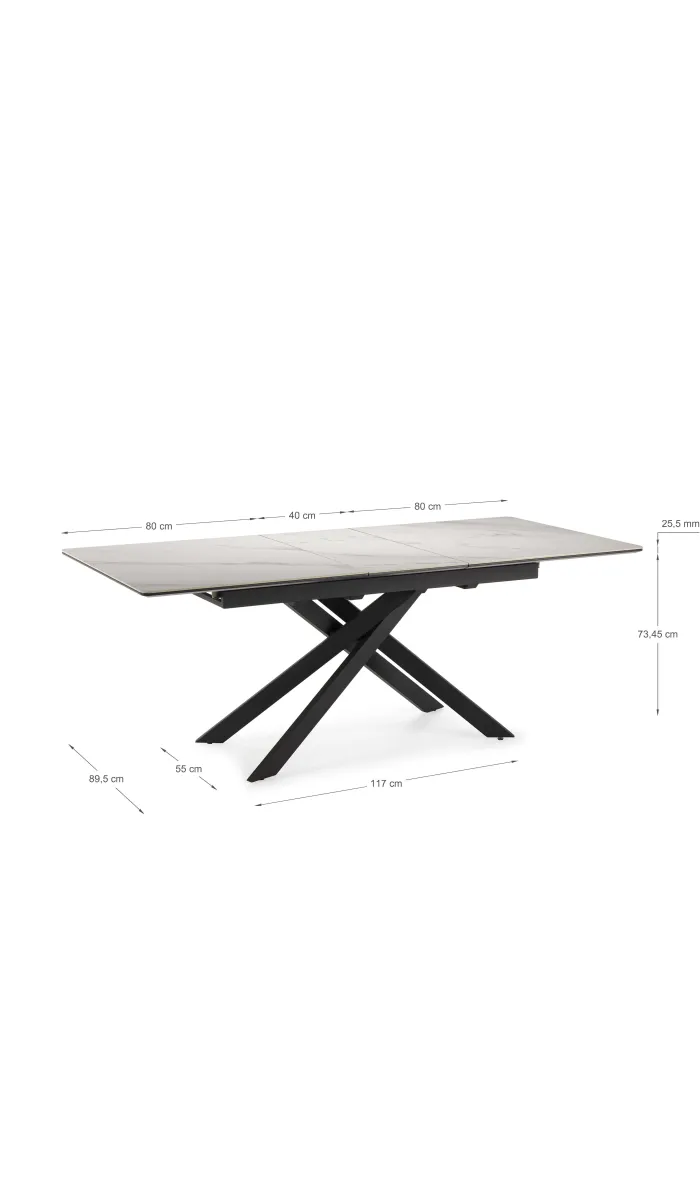 Mesa extensible Darío blanca y negra, 160/200 cm