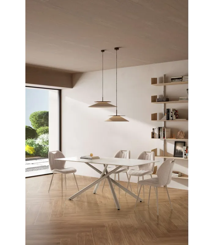 Mesa comedor Hector crema, 180x90x76 cm, moderna y elegante.