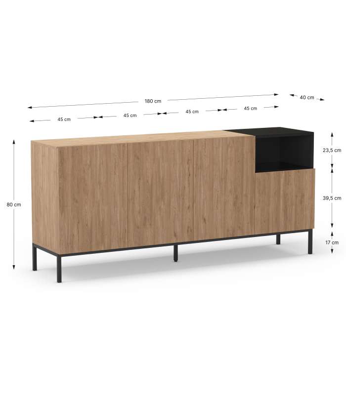 Mueble aparador modelo Doric 3 puertas 3 cajones interiores acabado blanco.