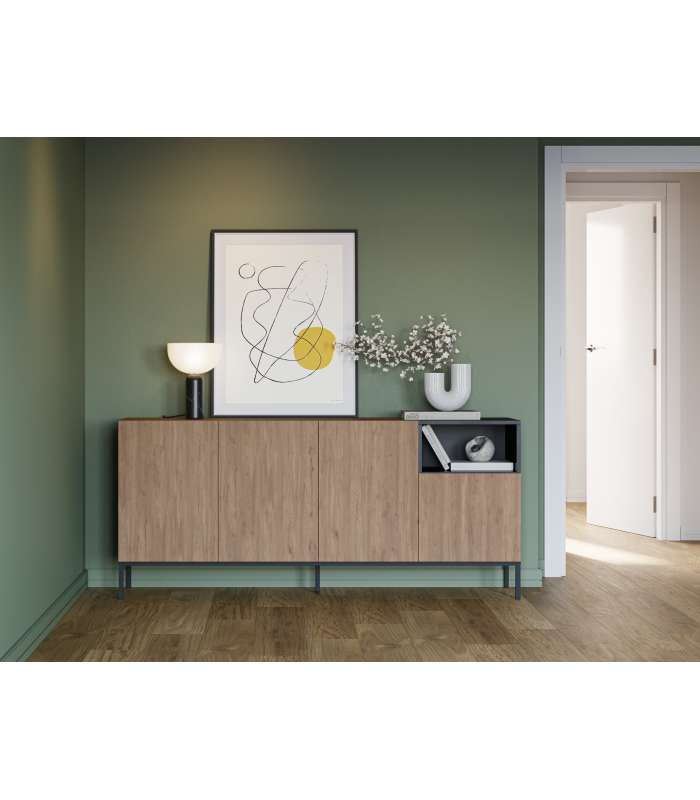 Mueble aparador modelo Doric 3 puertas 3 cajones interiores acabado blanco.