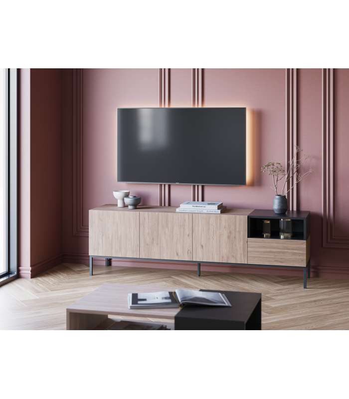 Mueble aparador modelo Doric 3 puertas 3 cajones interiores acabado blanco.