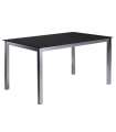 Mesa para cocina, comedor fija acabado cristal negro patas cromo, 140cm(ancho) 75cm(altura) 90cm(fondo).