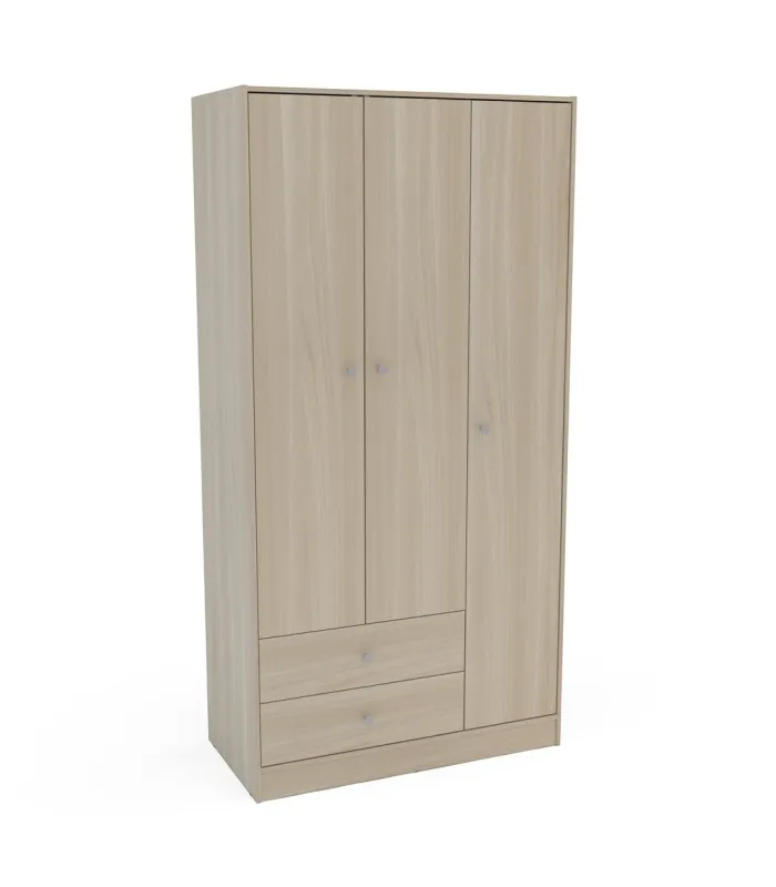 Armario Lido 3 puertas y 2 cajones, roble aserrado