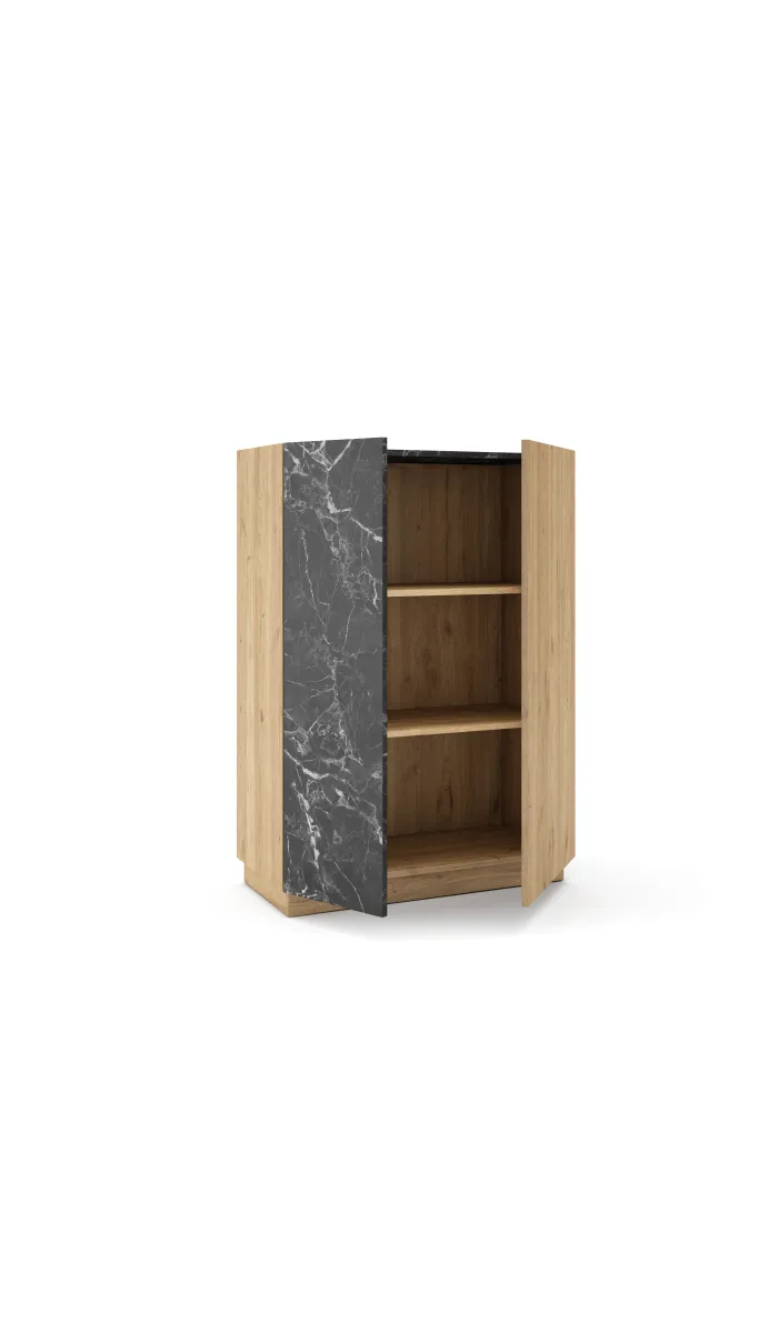 Mueble Auxiliar Alto 2 Puertas, Roble/Negro Moderno