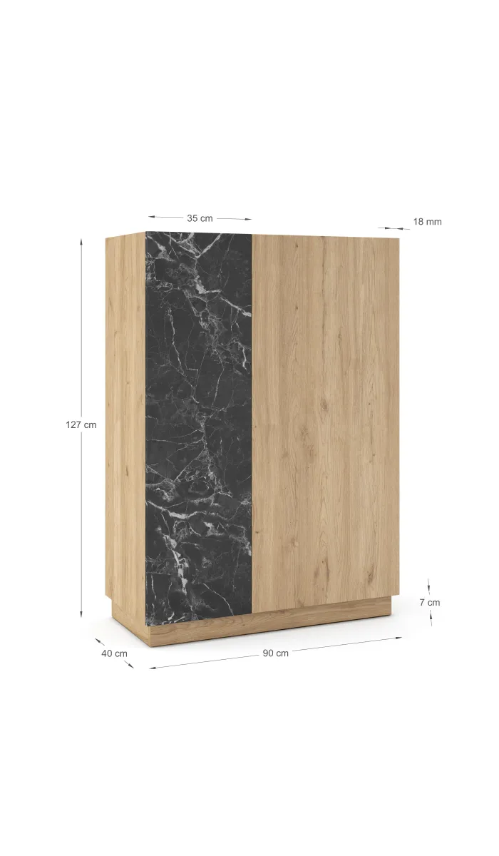 Mueble Auxiliar Alto 2 Puertas, Roble/Negro Moderno