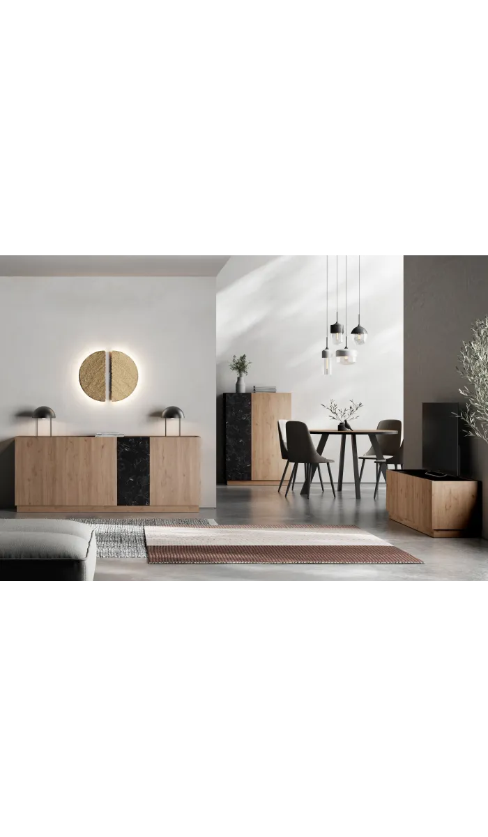 Mueble Auxiliar Alto 2 Puertas, Roble/Negro Moderno