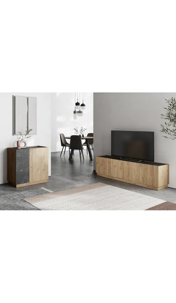 Mueble auxiliar 2 puertas, acabado roble/negro
