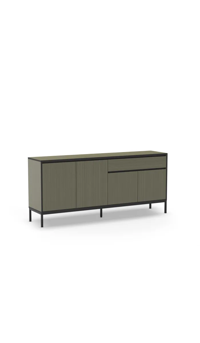 Aparador moderno verde y negro, 4 puertas y 1 cajón