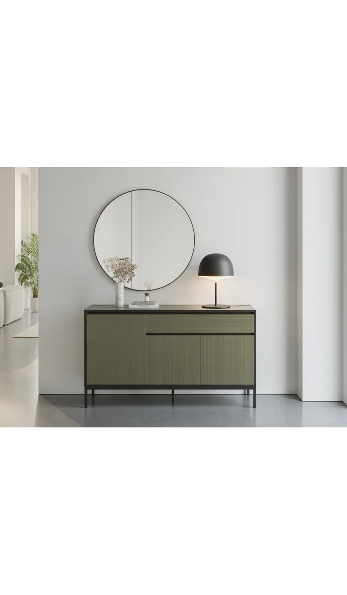 Aparador moderno verde y negro, 4 puertas y 1 cajón