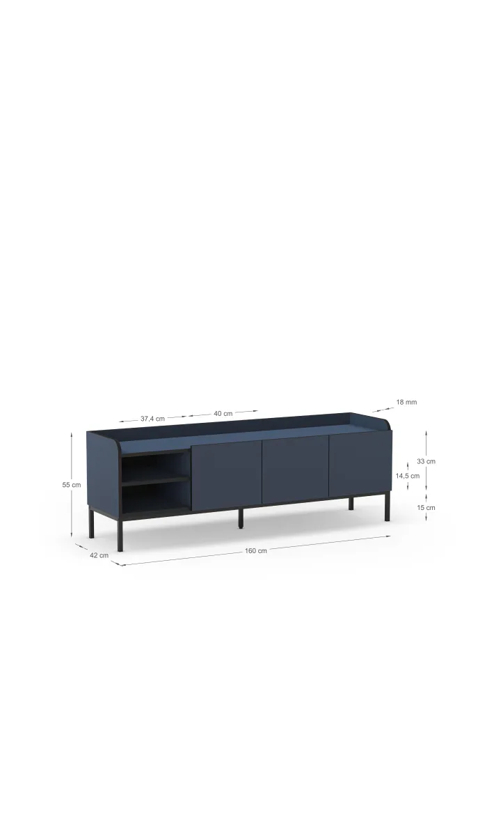 Mueble TV Calixto azul y negro, 3 puertas