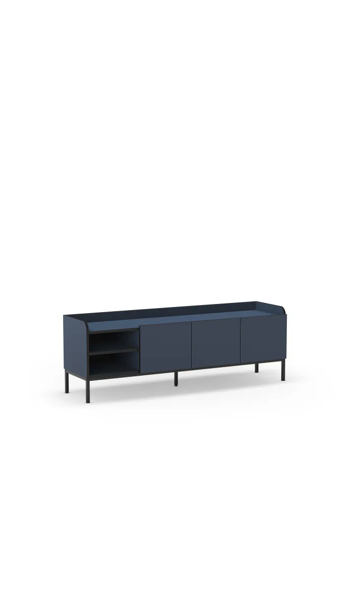 Mueble TV Calixto azul y negro, 3 puertas