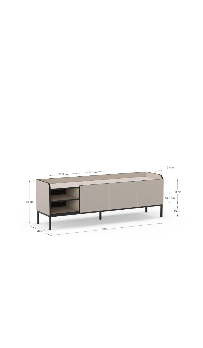 Mueble TV Calixto 3 puertas 2 huecos crema-negro 160cm