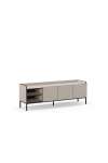 Mueble para televisión 3 puertas 2 huecos mod-Calixto acabado crema y negro, 160cm(ancho) 55cm(alto) 42cm(largo)