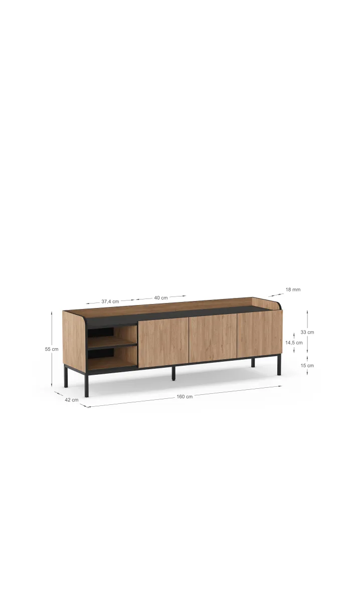 Mueble TV Calixto 3 puertas, 2 huecos, roble sepet
