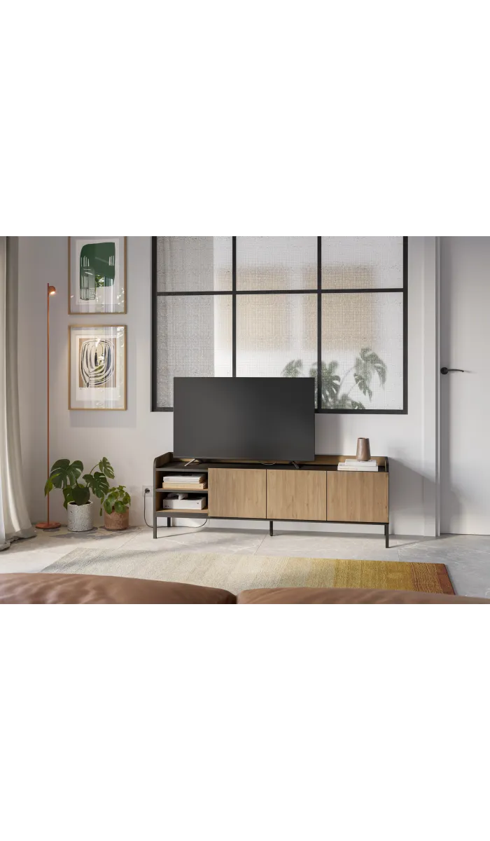 Mueble TV Calixto 3 puertas, 2 huecos, roble sepet