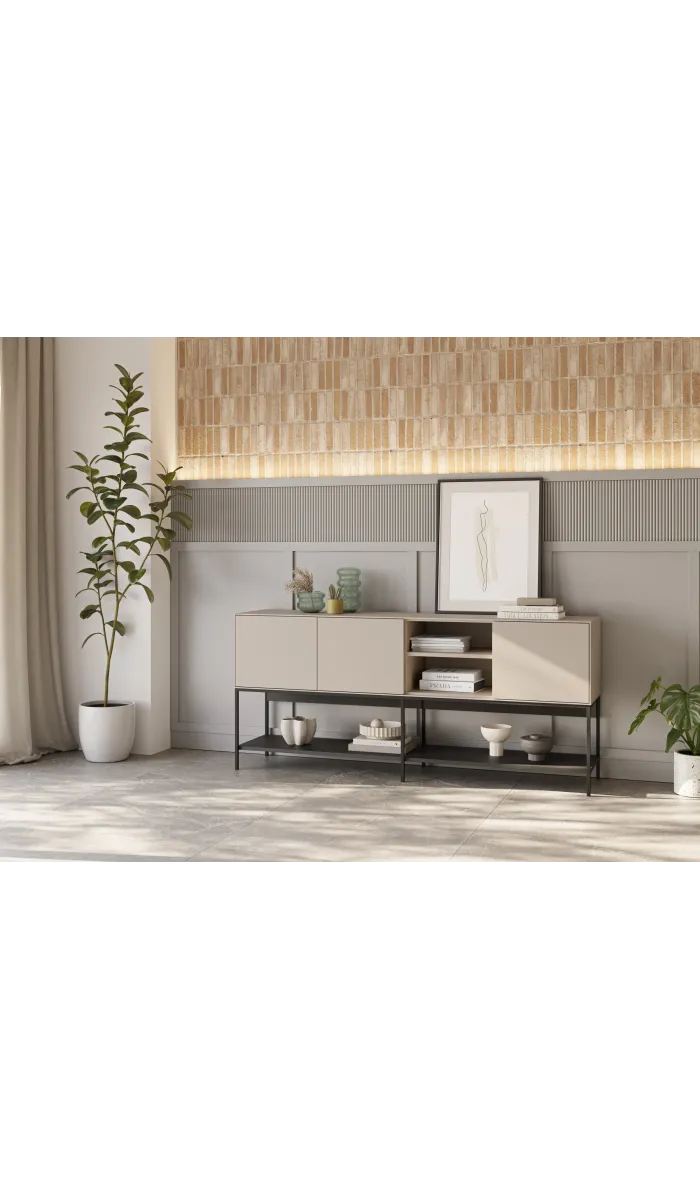 Aparador moderno cremoso y negro, 180cm