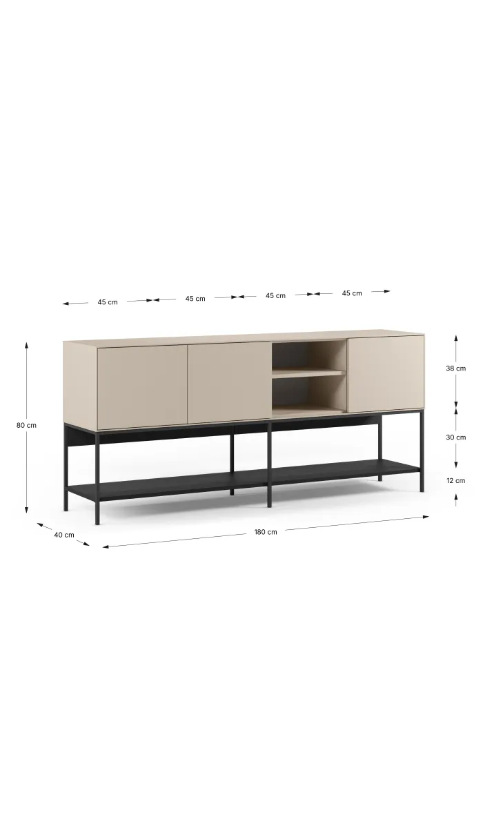 Aparador moderno cremoso y negro, 180cm