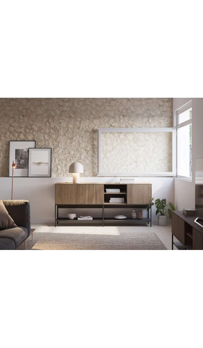 Aparador moderno 3 puertas 2 huecos roble-ud/negro