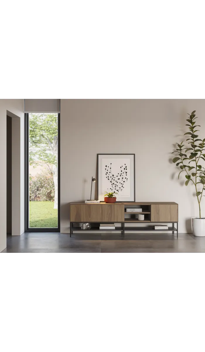 Mueble aparador modelo Doric 3 puertas 3 cajones interiores acabado blanco.