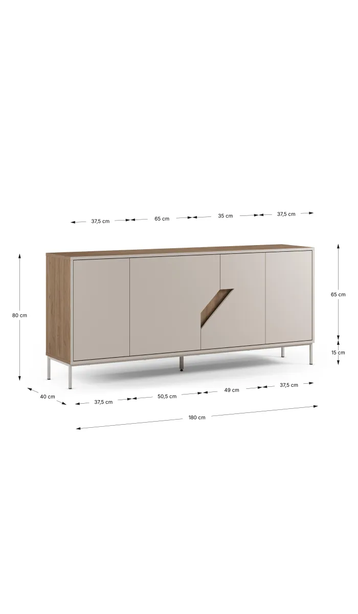 Mueble aparador modelo Doric 3 puertas 3 cajones interiores acabado blanco.