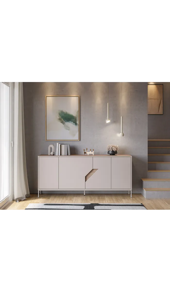 Mueble aparador modelo Doric 3 puertas 3 cajones interiores acabado blanco.