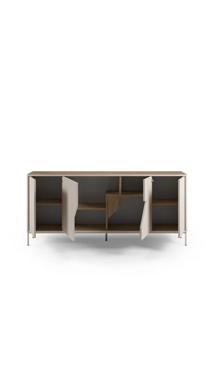 Mueble aparador modelo Doric 3 puertas 3 cajones interiores acabado blanco.