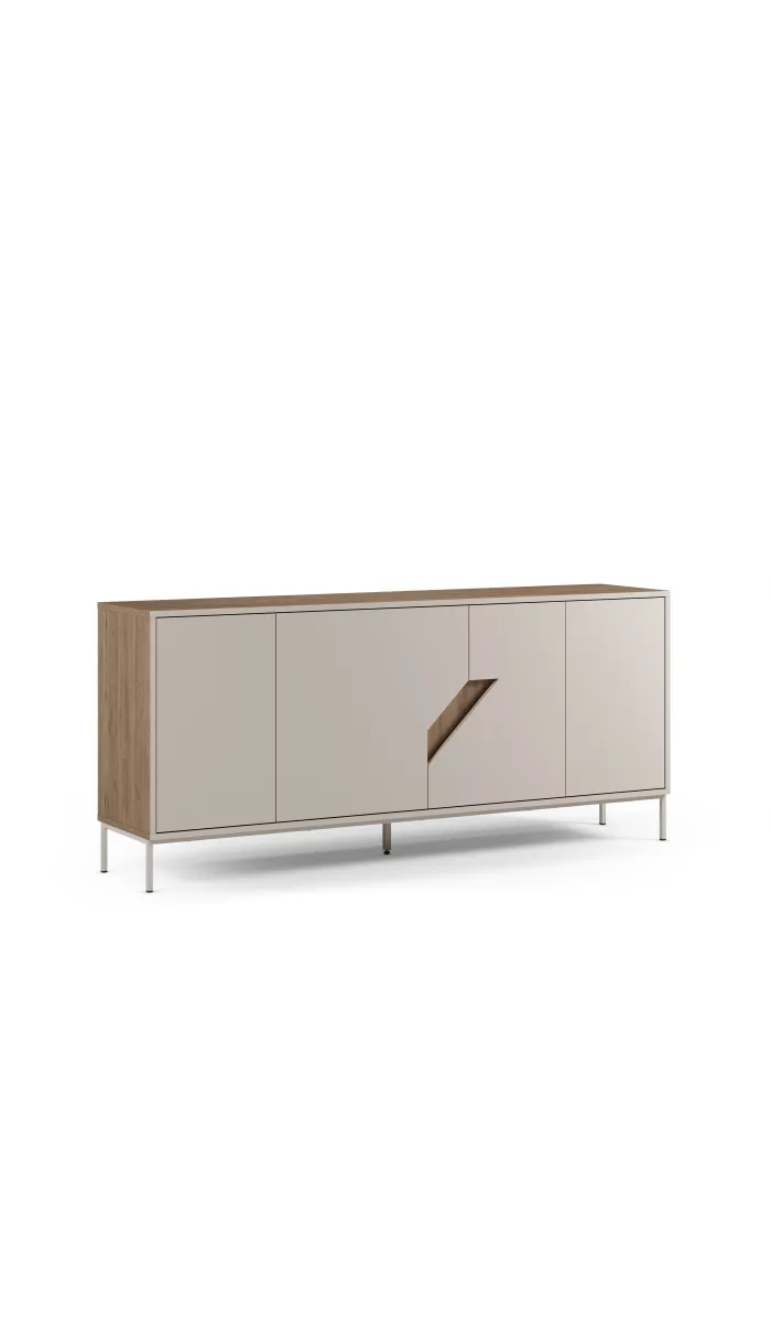 Mueble aparador modelo Doric 3 puertas 3 cajones interiores acabado blanco.
