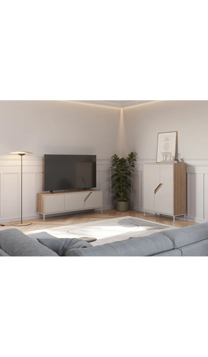 Mueble auxiliar alto Rómulo 2 puertas, crema y roble