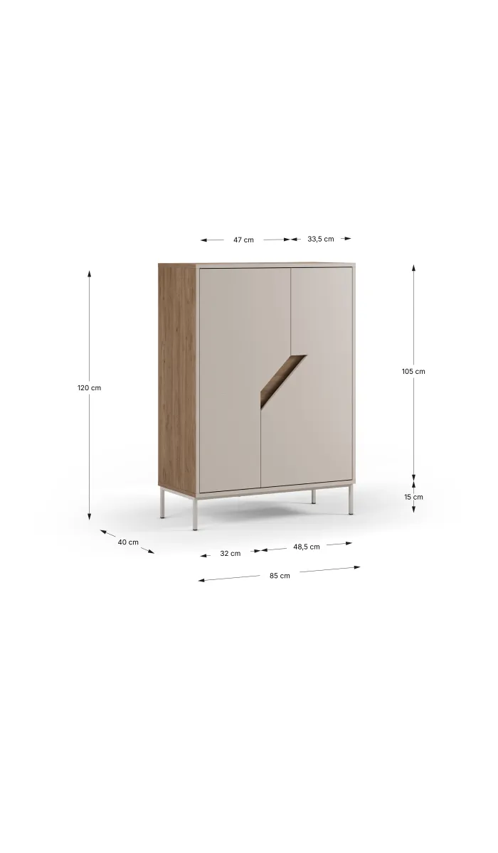 Mueble auxiliar alto Rómulo 2 puertas, crema y roble