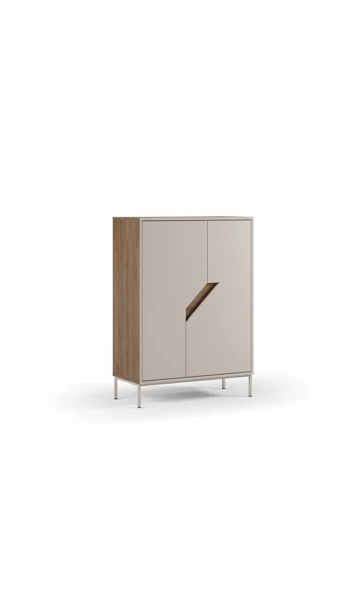 Mueble auxiliar alto Rómulo 2 puertas, crema y roble